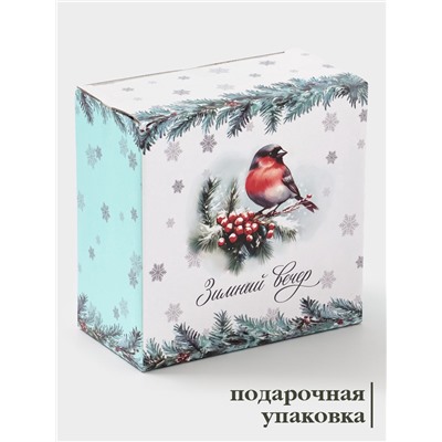 Чайная пара новогодняя «Зимний вечер», 2 предмета: чашка 210 мл, блюдце d=15.5 см, фарфор, белая