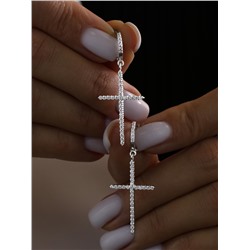 Серьги кресты из серебра с фианитами родированные 925 пробы с-0002р200