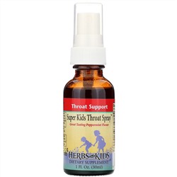Herbs for Kids, Детский спрей для горла Super Kids Throat Spray со вкусом перечной мяты, 30 мл (1 жидкая унция)
