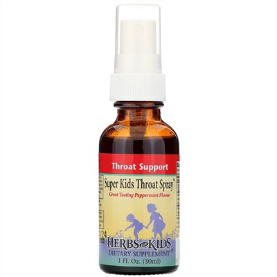 Herbs for Kids, Детский спрей для горла Super Kids Throat Spray со вкусом перечной мяты, 30 мл (1 жидкая унция)