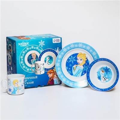 УЦЕНКА Набор посуды Winter Magic, кружка, тарелка, салатник, Холодное сердце