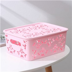 Контейнер для хранения с крышкой «Колокольчики», пластик, 25.5×20×11 см, розовый