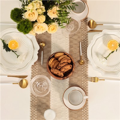 Дорожка «Этель. Сканди узор», коричневая, 32×150 см, 50% хлопок, 50% лён