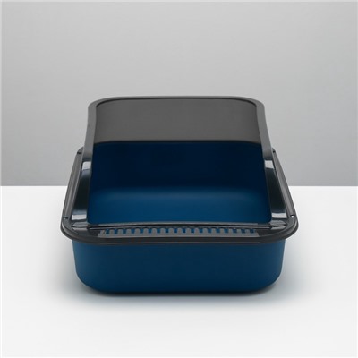 Туалет с прозрачными бортами с совком и фильтром, 40×28×16 см, синий