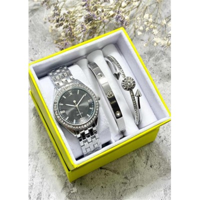 Подарочный набор для женщин часы, 2 браслета + коробка #22853024