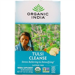 Organic India, Очищающий чай с тулси, без кофеина, 18 пакетиков, 28,8 г (1,02 унции)