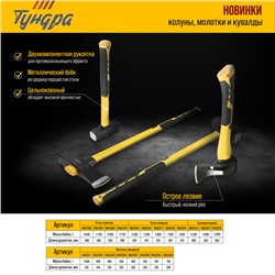 Колун кованый ТУНДРА ПРОФИ, клиновидная форма, фиберглассовое 3К топорище 37 см, 1 кг