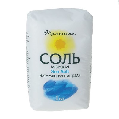 Соль морская натуральная пищевая, средняя (помол №1) Mareman, 1 кг