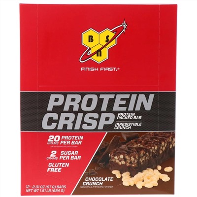 BSN, Protein Crisp, кранч с шоколадом, 12 батончиков, 57 г (2,01 унции) каждый