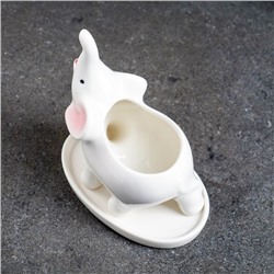 Декоративный горшок для цветов «Слон Гидеон», керамический, с поддоном, 180 мл, 14.5×7.5×12 см, белый