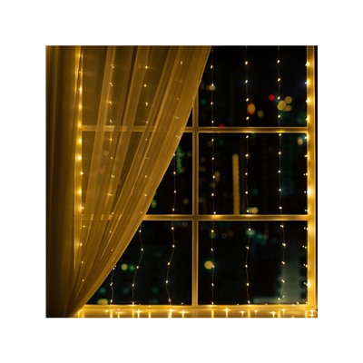 Гирлянда «Занавес» 1.6×1.6 м роса, IP20, серебристая нить, 160 LED, свечение тёплое белое, 8 режимов, 220 В