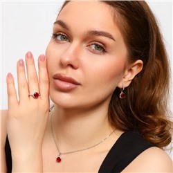 Комплект ювелирной бижутерии серьги, кулон и кольцо 19 р, покрытие: посеребрение, вставка: фианиты, цвет: красный, арт.213.670-19