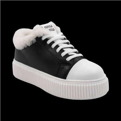 Кроссовки из натуральной кожи на меху А43-1 черные