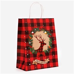 Пакет бумажный подарочный новогодний крафт «Новогодний Олень», 27×21×11 см