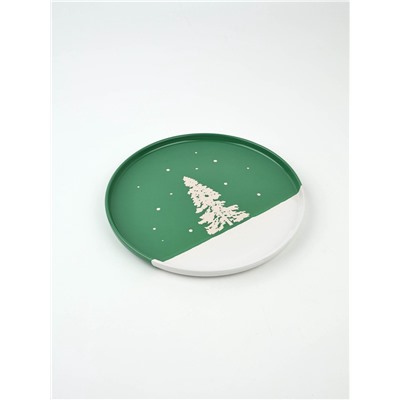 Тарелка новогодняя плоская «Зимний лес», d=21.7 см, ручная работа