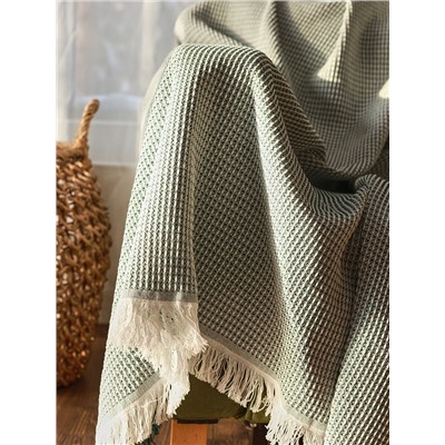 Плед с бахромой SL Home Waffle, 130×180 см, зелёный