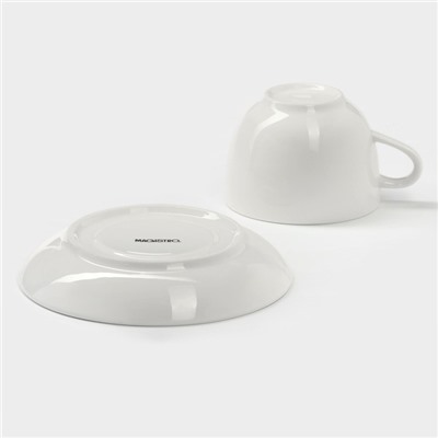 Чайная пара Magistro «Бланш», 2 предмета: чашка 280 мл, блюдце d=15 см, фарфор, белая