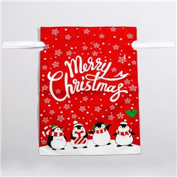 Пакет подарочный новогодний с завязками, «Пингвины», 24×32 см