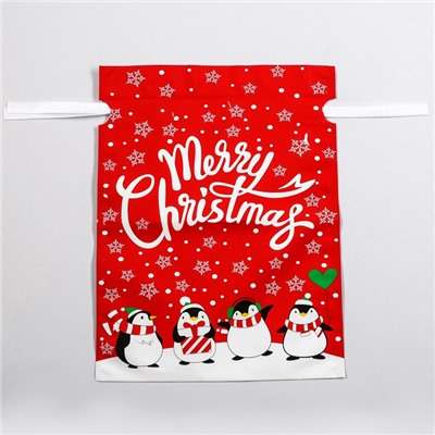 Пакет подарочный новогодний с завязками, «Пингвины», 24×32 см