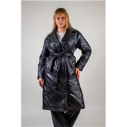 Стеганое теплое пальто из экокожи, арт.355 (Черный)