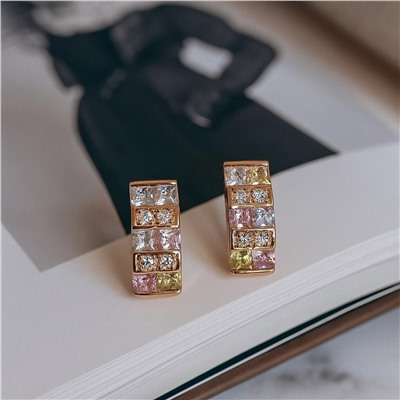Серьги ювелирная бижутерия коллекция "Дубай" покрытие позолота, вставка: фианиты, цвет: разноцветный, арт.007.197
