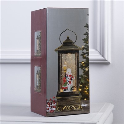 Светодиодная фигура «Фонарь с девочкой и снеговиком» 10×27×10 см, пластик, батарейки ААх3 (не в комплекте), USB, свечение тёплое белое