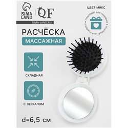Расчёска массажная DOGS, складная, с зеркалом, d=6.5 см, МИКС