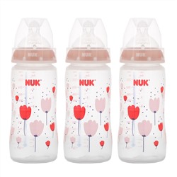 NUK, Smooth Flow, Anti-Colic Bottle, Pink, 0+ Months, 3 Bottles, 10 oz (300 ml)