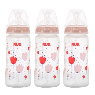 NUK, Smooth Flow, Anti-Colic Bottle, Pink, 0+ Months, 3 Bottles, 10 oz (300 ml)