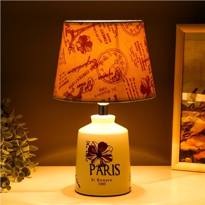 Настольная лампа с абажуром RISALUX «Париж с цветком», Е14 40 Вт, классическая, в спальню, на тумбочку, в гостиную, 20×20×33 см
