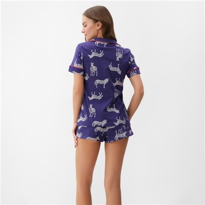 Пижама женская (рубашка, шорты) KAFTAN Zebra, размер 44-46, синяя