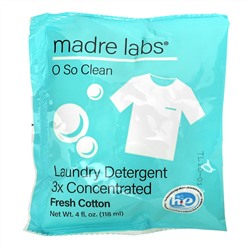 Madre Labs, моющее средство для стирки, тройной концентрации, свежесть хлопка, 6 пакетиков по 118 мл (4 жидк. унции)