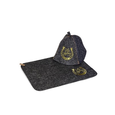 Набор для бани и сауны «На удачу», шерсть 50%, полиэфир 50%, 2 предмета: шапка, коврик