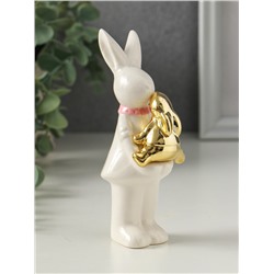 Фигурка керамика «Зайка белая с золотым зайчонком», 6.5×4.5×13.5 см