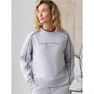 Свитшот с лампасами и разрезами из эластичного футера двухнитки без начеса