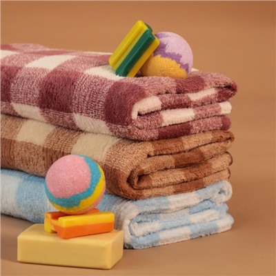 Полотенце банное «Этель. Клетка», 70×140 см, розовое