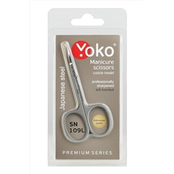 YOKO Ножницы маникюрные для кутикулы изогнутые для левшей / Premium Series SN 109L, матовые, ручная заточка, 9 см KRISTALLER, 1111027