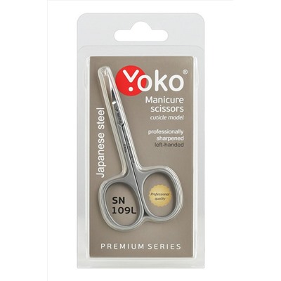 YOKO Ножницы маникюрные для кутикулы изогнутые для левшей / Premium Series SN 109L, матовые, ручная заточка, 9 см KRISTALLER, 1111027