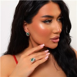 Комплект ювелирной бижутерии Дубайское золото серьги и кольцо, с двойным покрытием позолотой и посеребрением, вставка: фианиты, цвет: зеленый и прозрачный, 20 р, арт.214.767-20