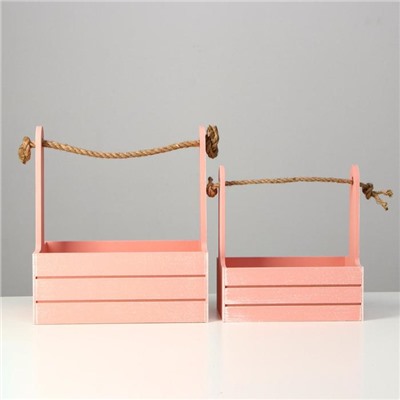 Подарочный ящик «Прованс», деревянный, ручка - канат, розовый, набор 2 шт.