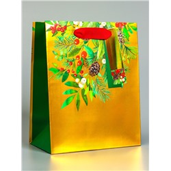 Пакет подарочный с тиснением, «Новогодний букет», люкс, 18×22.3×10 см