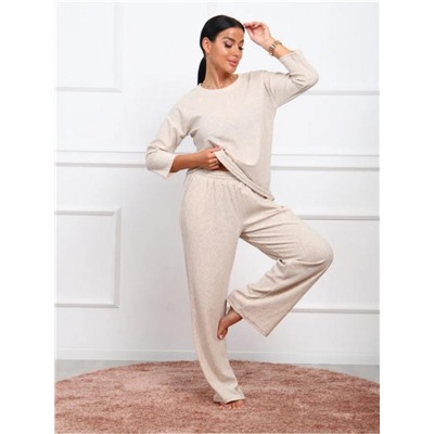 Костюм женский махровый с брюками палаццо КЖ017 (Бежевый)