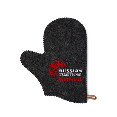 Рукавица для бани и сауны «Русские традиции», шерсть 50%, полиэфир 50%, серая