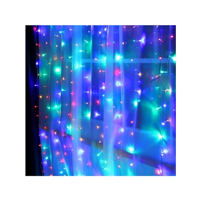 Гирлянда «Занавес» 2×3 м, IP20, прозрачная нить, 720 LED, свечение мульти, 8 режимов, 220 В
