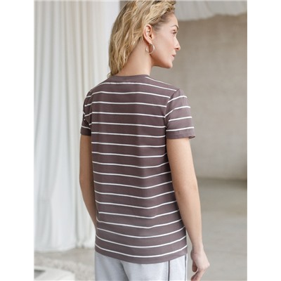 Базовая футболка в полоску полуприлегающая из премиального хлопка с эластаном