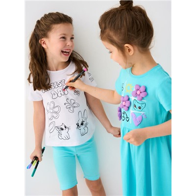 Комплект для девочек: фуфайка трикотажная (футболка), фломастеры для рисования по ткани