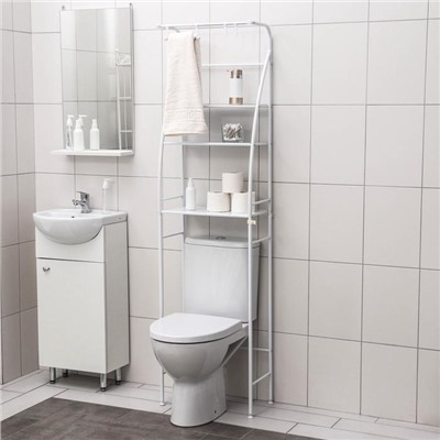 Стеллаж над унитазом со штангой для сушки, 47×25×175 см, белый