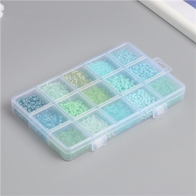 Бисер стекло 6/0, 8/0, 12/0 в шкатулке «Зелёный», стеклярус, 15.5×9.5×1.6 см