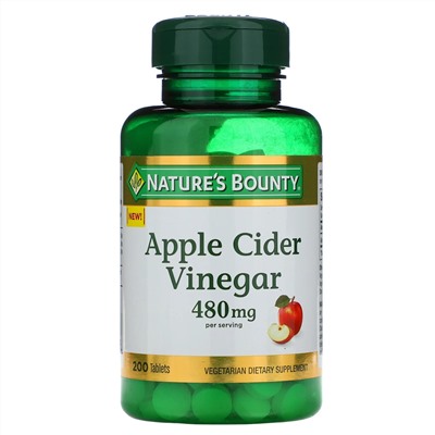 Nature's Bounty, Яблочный уксус, 480 мг, 200 таблеток