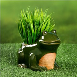 Декоративный горшок «Лягушка», керамический, 250 мл, 12×10×9 см, зелёный